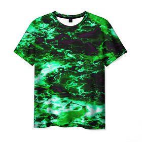 Мужская футболка 3D с принтом Зеленый дым в Белгороде, 100% полиэфир | прямой крой, круглый вырез горловины, длина до линии бедер | абстракции