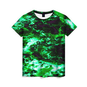 Женская футболка 3D с принтом Зеленый дым в Белгороде, 100% полиэфир ( синтетическое хлопкоподобное полотно) | прямой крой, круглый вырез горловины, длина до линии бедер | абстракции