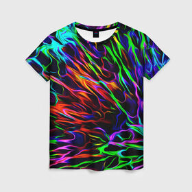 Женская футболка 3D с принтом Разноцветные разводы в Белгороде, 100% полиэфир ( синтетическое хлопкоподобное полотно) | прямой крой, круглый вырез горловины, длина до линии бедер | гранж | краска | разводы | цветные