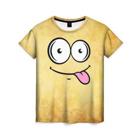 Женская футболка 3D с принтом Кайфушки в Белгороде, 100% полиэфир ( синтетическое хлопкоподобное полотно) | прямой крой, круглый вырез горловины, длина до линии бедер | веселье | кайфушки | мордочка | позитив | прикол | рожица | смайл | смех | улыбка | умора | хорошее настроение | юмор