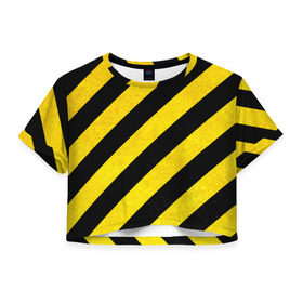 Женская футболка 3D укороченная с принтом Полоски в Белгороде, 100% полиэстер | круглая горловина, длина футболки до линии талии, рукава с отворотами | абстракция | желтый | линии | полоски | черный