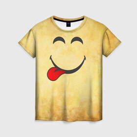 Женская футболка 3D с принтом Мы на позитиве (L) в Белгороде, 100% полиэфир ( синтетическое хлопкоподобное полотно) | прямой крой, круглый вырез горловины, длина до линии бедер | парная | позитив | рожица | смайл | улыбка | язык