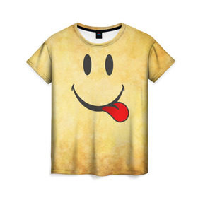 Женская футболка 3D с принтом Мы на позитиве (R) в Белгороде, 100% полиэфир ( синтетическое хлопкоподобное полотно) | прямой крой, круглый вырез горловины, длина до линии бедер | парная | позитив | рожица | смайл | улыбка | язык