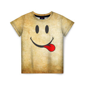 Детская футболка 3D с принтом Мы на позитиве (R) в Белгороде, 100% гипоаллергенный полиэфир | прямой крой, круглый вырез горловины, длина до линии бедер, чуть спущенное плечо, ткань немного тянется | парная | позитив | рожица | смайл | улыбка | язык