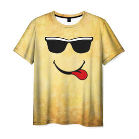 Мужская футболка 3D с принтом Смайл в очках (L) в Белгороде, 100% полиэфир | прямой крой, круглый вырез горловины, длина до линии бедер | Тематика изображения на принте: веселье | мордочка | очки | парная | позитив | прикол | рожица | смайл | смайл в очках | смех | улыбка | умора | хорошее настроение | юмор | язык