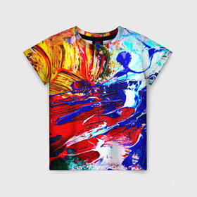 Детская футболка 3D с принтом Краска в Белгороде, 100% гипоаллергенный полиэфир | прямой крой, круглый вырез горловины, длина до линии бедер, чуть спущенное плечо, ткань немного тянется | Тематика изображения на принте: абстракция красок | гранж | краска | разводы | текстуры | цветные