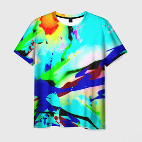 Мужская футболка 3D с принтом Цветные краски в Белгороде, 100% полиэфир | прямой крой, круглый вырез горловины, длина до линии бедер | абстракция красок | гранж | краска | разводы | текстуры | цветные