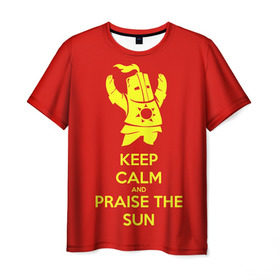 Мужская футболка 3D с принтом Keep calm and praise the sun в Белгороде, 100% полиэфир | прямой крой, круглый вырез горловины, длина до линии бедер | dark souls