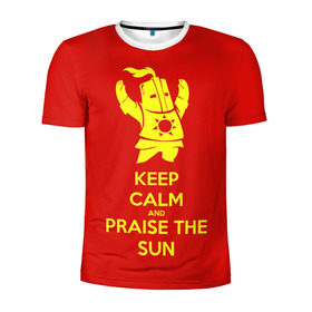 Мужская футболка 3D спортивная с принтом Keep calm and praise the sun в Белгороде, 100% полиэстер с улучшенными характеристиками | приталенный силуэт, круглая горловина, широкие плечи, сужается к линии бедра | dark souls
