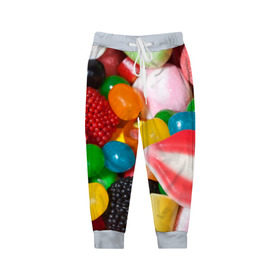 Детские брюки 3D с принтом Сладости в Белгороде, 100% полиэстер | манжеты по низу, эластичный пояс регулируется шнурком, по бокам два кармана без застежек, внутренняя часть кармана из мелкой сетки | candy | еда | конфеты | мармелад | сладкое