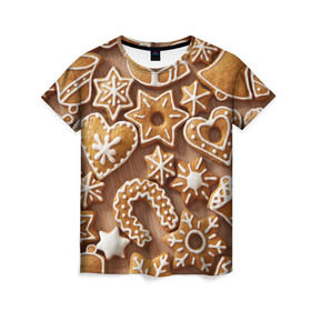 Женская футболка 3D с принтом печенье в Белгороде, 100% полиэфир ( синтетическое хлопкоподобное полотно) | прямой крой, круглый вырез горловины, длина до линии бедер | christmas | cookies | decoration | merry | xmas | выпечка | глазурь | новый год | рождество | сладко
