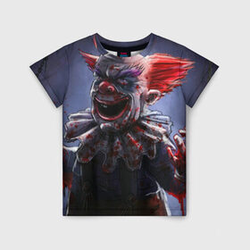 Детская футболка 3D с принтом Злобный клоун в Белгороде, 100% гипоаллергенный полиэфир | прямой крой, круглый вырез горловины, длина до линии бедер, чуть спущенное плечо, ткань немного тянется | Тематика изображения на принте: зло | клоун | красная | кровь | ужас