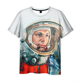 Мужская футболка 3D с принтом Гагарин в Белгороде, 100% полиэфир | прямой крой, круглый вырез горловины, длина до линии бедер | Тематика изображения на принте: space | гагарин | космос | россия