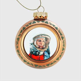 Стеклянный ёлочный шар с принтом Гагарин в Белгороде, Стекло | Диаметр: 80 мм | space | гагарин | космос | россия