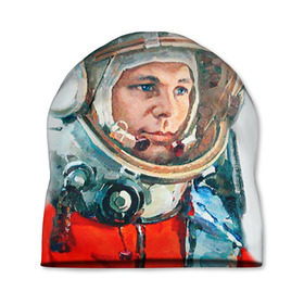Шапка 3D с принтом Гагарин в Белгороде, 100% полиэстер | универсальный размер, печать по всей поверхности изделия | space | гагарин | космос | россия
