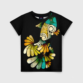 Детская футболка 3D с принтом Рыбка в Белгороде, 100% гипоаллергенный полиэфир | прямой крой, круглый вырез горловины, длина до линии бедер, чуть спущенное плечо, ткань немного тянется | Тематика изображения на принте: золотая рыбка | рыба