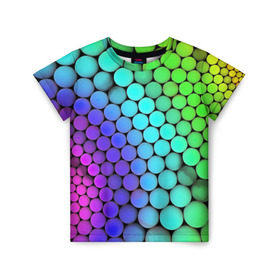 Детская футболка 3D с принтом Цветные шары в Белгороде, 100% гипоаллергенный полиэфир | прямой крой, круглый вырез горловины, длина до линии бедер, чуть спущенное плечо, ткань немного тянется | абстракция | краски | круги | цвета | шары