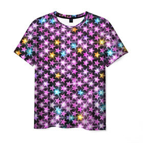Мужская футболка 3D с принтом Звёзды в Белгороде, 100% полиэфир | прямой крой, круглый вырез горловины, длина до линии бедер | блеск | веселье | гламур | звёзды | оформление | пафос | праздник | решётка | сетка | сияние | слой | текстура | трайбл | узор | фон