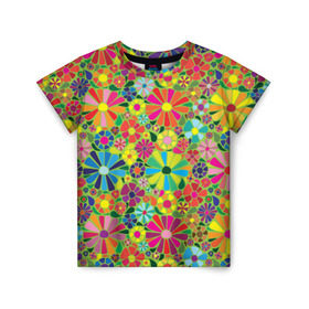 Детская футболка 3D с принтом Узор из цветов в Белгороде, 100% гипоаллергенный полиэфир | прямой крой, круглый вырез горловины, длина до линии бедер, чуть спущенное плечо, ткань немного тянется | паттерн | разноцветный | рстительный