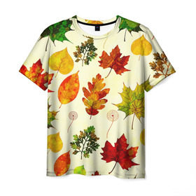 Мужская футболка 3D с принтом Осень в Белгороде, 100% полиэфир | прямой крой, круглый вырез горловины, длина до линии бедер | листва | листья | осень | оформление | пёстрые листочки | слой | текстура | трайбл | узор | фон