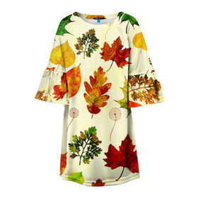 Детское платье 3D с принтом Осень в Белгороде, 100% полиэстер | прямой силуэт, чуть расширенный к низу. Круглая горловина, на рукавах — воланы | листва | листья | осень | оформление | пёстрые листочки | слой | текстура | трайбл | узор | фон