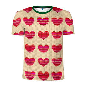 Мужская футболка 3D спортивная с принтом Шерстяные сердечки в Белгороде, 100% полиэстер с улучшенными характеристиками | приталенный силуэт, круглая горловина, широкие плечи, сужается к линии бедра | Тематика изображения на принте: вязание | вязаный | паттерн | текстура | узор