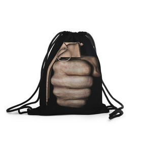 Рюкзак-мешок 3D с принтом Кулак как граната в Белгороде, 100% полиэстер | плотность ткани — 200 г/м2, размер — 35 х 45 см; лямки — толстые шнурки, застежка на шнуровке, без карманов и подкладки | рука
