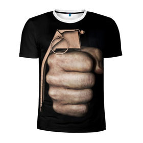 Мужская футболка 3D спортивная с принтом Кулак как граната в Белгороде, 100% полиэстер с улучшенными характеристиками | приталенный силуэт, круглая горловина, широкие плечи, сужается к линии бедра | рука