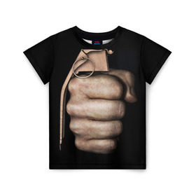 Детская футболка 3D с принтом Кулак как граната в Белгороде, 100% гипоаллергенный полиэфир | прямой крой, круглый вырез горловины, длина до линии бедер, чуть спущенное плечо, ткань немного тянется | рука