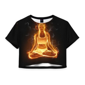 Женская футболка 3D укороченная с принтом Пламенная медитация в Белгороде, 100% полиэстер | круглая горловина, длина футболки до линии талии, рукава с отворотами | аштанга | здоровье | зож | йога | кундалини | лотос | медитация | огонь | пламя | силуэт | спорт | страсть | тонус