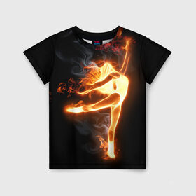 Детская футболка 3D с принтом Фитнес в Белгороде, 100% гипоаллергенный полиэфир | прямой крой, круглый вырез горловины, длина до линии бедер, чуть спущенное плечо, ткань немного тянется | грация | здоровье | зож | огонь | пламя | силуэт | спорт | страсть | танец | тонус | фитнес