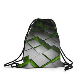 Рюкзак-мешок 3D с принтом Куб в Белгороде, 100% полиэстер | плотность ткани — 200 г/м2, размер — 35 х 45 см; лямки — толстые шнурки, застежка на шнуровке, без карманов и подкладки | зеленая | квадрат | куб | текстуры