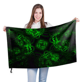 Флаг 3D с принтом Зеленый узор в Белгороде, 100% полиэстер | плотность ткани — 95 г/м2, размер — 67 х 109 см. Принт наносится с одной стороны | абстракции | прикольные | трайблы | узоры