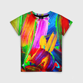 Детская футболка 3D с принтом абстракция красок в Белгороде, 100% гипоаллергенный полиэфир | прямой крой, круглый вырез горловины, длина до линии бедер, чуть спущенное плечо, ткань немного тянется | абстракция | краска | цветные