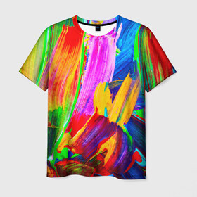 Мужская футболка 3D с принтом абстракция красок в Белгороде, 100% полиэфир | прямой крой, круглый вырез горловины, длина до линии бедер | абстракция | краска | цветные