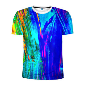 Мужская футболка 3D спортивная с принтом Разводы красок в Белгороде, 100% полиэстер с улучшенными характеристиками | приталенный силуэт, круглая горловина, широкие плечи, сужается к линии бедра | Тематика изображения на принте: абстракция | абстракция красок | краска | цветные