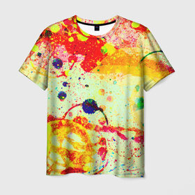 Мужская футболка 3D с принтом Брызги красок в Белгороде, 100% полиэфир | прямой крой, круглый вырез горловины, длина до линии бедер | Тематика изображения на принте: цветные