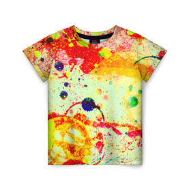 Детская футболка 3D с принтом Брызги красок в Белгороде, 100% гипоаллергенный полиэфир | прямой крой, круглый вырез горловины, длина до линии бедер, чуть спущенное плечо, ткань немного тянется | цветные