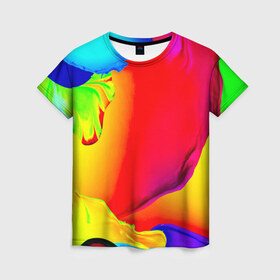 Женская футболка 3D с принтом Краска в Белгороде, 100% полиэфир ( синтетическое хлопкоподобное полотно) | прямой крой, круглый вырез горловины, длина до линии бедер | абстракция | арт | брызги | краска