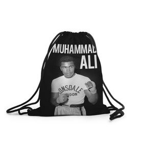 Рюкзак-мешок 3D с принтом Muhammad Ali в Белгороде, 100% полиэстер | плотность ткани — 200 г/м2, размер — 35 х 45 см; лямки — толстые шнурки, застежка на шнуровке, без карманов и подкладки | ali | boxing | muhammad ali |   |  muhammad |  бокс | али | боксер | мухамад. мухаммад | мухаммед | мухаммед али