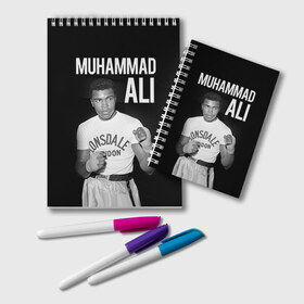 Блокнот с принтом Muhammad Ali в Белгороде, 100% бумага | 48 листов, плотность листов — 60 г/м2, плотность картонной обложки — 250 г/м2. Листы скреплены удобной пружинной спиралью. Цвет линий — светло-серый
 | ali | boxing | muhammad ali |   |  muhammad |  бокс | али | боксер | мухамад. мухаммад | мухаммед | мухаммед али
