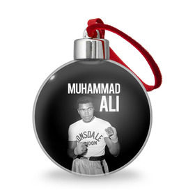 Ёлочный шар с принтом Muhammad Ali в Белгороде, Пластик | Диаметр: 77 мм | Тематика изображения на принте: ali | boxing | muhammad ali |   |  muhammad |  бокс | али | боксер | мухамад. мухаммад | мухаммед | мухаммед али