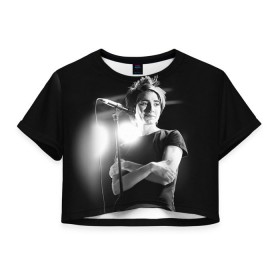 Женская футболка 3D укороченная с принтом Земфира в Белгороде, 100% полиэстер | круглая горловина, длина футболки до линии талии, рукава с отворотами | zemfira | земфира | рок | русский рок