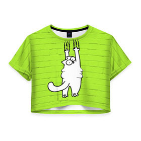 Женская футболка 3D укороченная с принтом Simon`s cat 3 в Белгороде, 100% полиэстер | круглая горловина, длина футболки до линии талии, рукава с отворотами | Тематика изображения на принте: fitness | kitty | simon cat | simons | simons cat | голодный кот | для жирных | для толстых | жир | кот | кот саймона | котик | кошка | с котами | саймон | спорт | толстая | толстый | фитнес | фитнесс