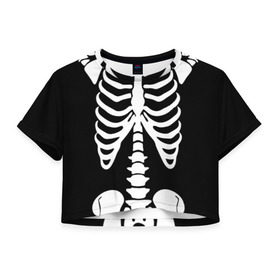 Женская футболка 3D укороченная с принтом Скелет в Белгороде, 100% полиэстер | круглая горловина, длина футболки до линии талии, рукава с отворотами | bones | halloween | кости | костюм | прикол | прикольная картинка | скелет | тело | хеллоуин