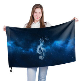 Флаг 3D с принтом Космическая музыка в Белгороде, 100% полиэстер | плотность ткани — 95 г/м2, размер — 67 х 109 см. Принт наносится с одной стороны | звезды | ноты | скрипичный ключ
