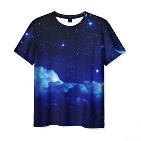 Мужская футболка 3D с принтом Звёздное небо в Белгороде, 100% полиэфир | прямой крой, круглый вырез горловины, длина до линии бедер | Тематика изображения на принте: звезды | луна | месяц | ночь