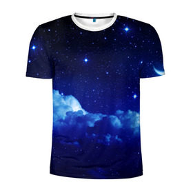 Мужская футболка 3D спортивная с принтом Звёздное небо в Белгороде, 100% полиэстер с улучшенными характеристиками | приталенный силуэт, круглая горловина, широкие плечи, сужается к линии бедра | Тематика изображения на принте: звезды | луна | месяц | ночь
