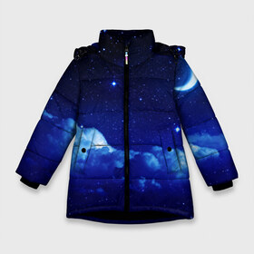 Зимняя куртка для девочек 3D с принтом Звёздное небо в Белгороде, ткань верха — 100% полиэстер; подклад — 100% полиэстер, утеплитель — 100% полиэстер. | длина ниже бедра, удлиненная спинка, воротник стойка и отстегивающийся капюшон. Есть боковые карманы с листочкой на кнопках, утяжки по низу изделия и внутренний карман на молнии. 

Предусмотрены светоотражающий принт на спинке, радужный светоотражающий элемент на пуллере молнии и на резинке для утяжки. | звезды | луна | месяц | ночь