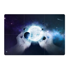 Магнитный плакат 3Х2 с принтом Солнечная система на ладонях в Белгороде, Полимерный материал с магнитным слоем | 6 деталей размером 9*9 см | вселенная | галактика | звезды | планеты | солнце | туманность